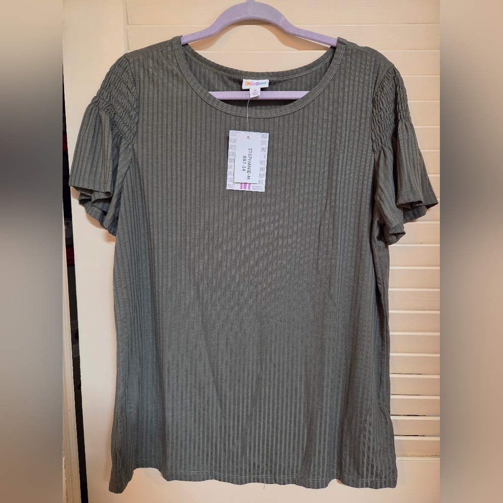 Ribbed Green Short Sleeve Top